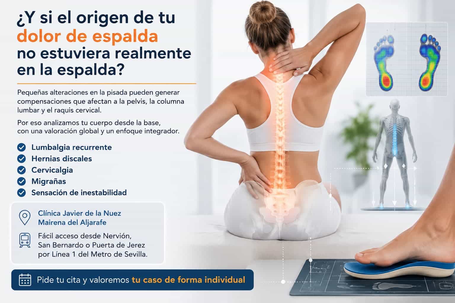 infografia-estudio-pisada-dolor-espalda-clinica-javier-de-la-nuez.jpg Infografía: cómo las alteraciones de la pisada generan dolor de espalda, cervicalgia y migrañas. Estudio biomecánico en la Clínica Javier de la Nuez, Mairena del Aljarafe.